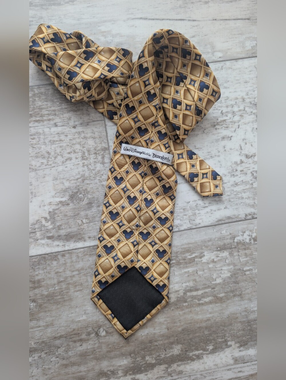 Walt Disney World Disneyland Resort Gold & Navy Patterned Men's Silk Tie